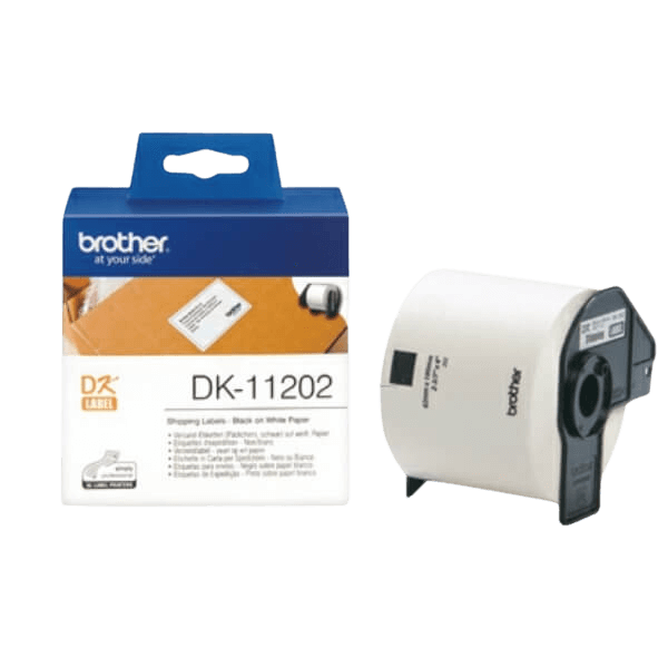 Brother DK11202 Sort tekst / Hvid tape 62 x 100 mm, 300 stk. tape - Original