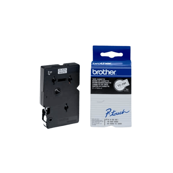 Brother TC291 Sort tekst / Hvid tape 9 mm x 7,7 m tape - Original