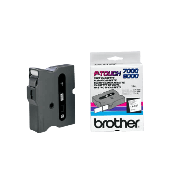 Brother TX251 Sort tekst / Hvid tape 24 mm x 15 m tape - Original