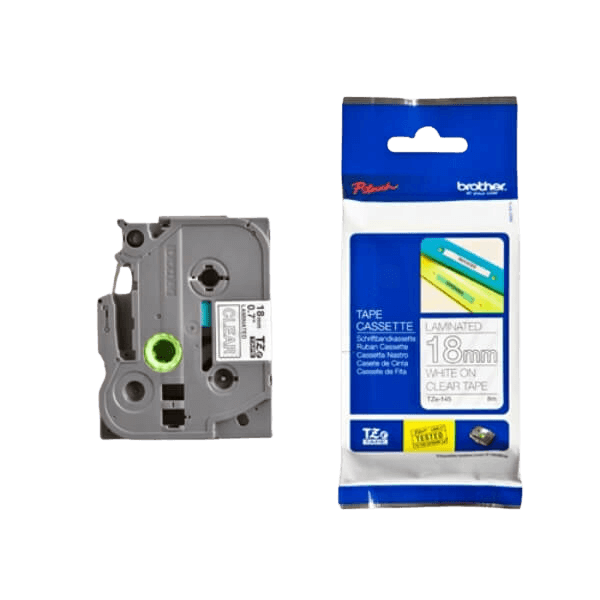 Brother TZe145 Hvid tekst / Klar tape 18 mm x 8 m tape - Original