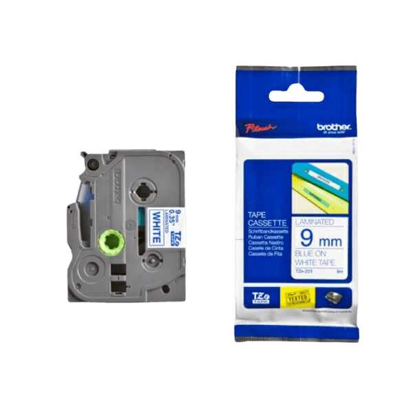 Brother TZe223 Blå tekst / Hvid tape 9 mm x 8 m tape - Original