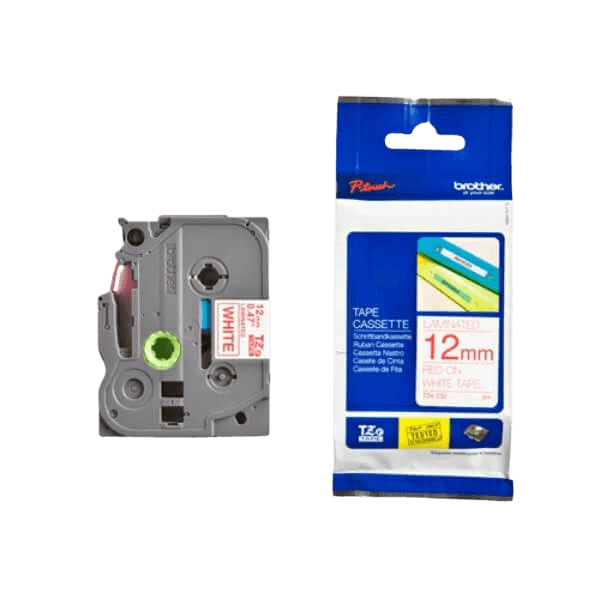 Brother TZe232 Rød tekst / Hvid tape 12 mm x 8 m tape - Original