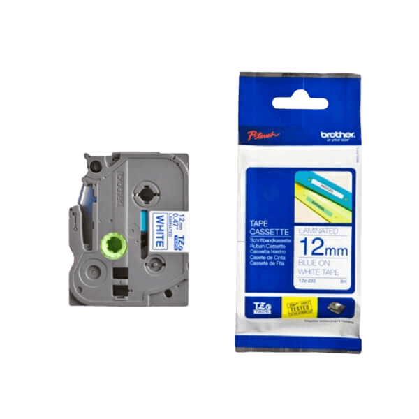 Brother TZe233 Blå tekst / Hvid tape 12 mm x 8 m tape - Original