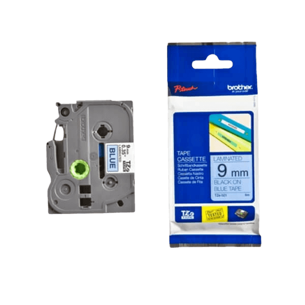 Brother TZe521 Sort Tekst / Blå Tape 9 mm x 8 m tape - Original