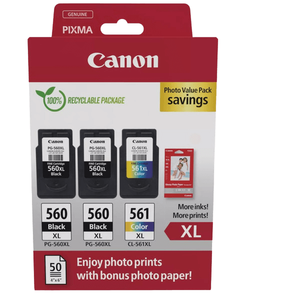 Canon 2x PG-560XL + CL-561XL + Papir / 3712C012 XL rabatpakke - Original