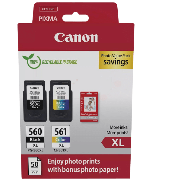 Canon PG-560XL + CL-561XL + Papir / 3712C008 XL rabatpakke - Original