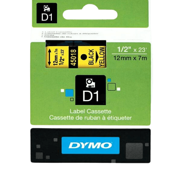 Dymo D1 45018 / S0720580 Sort tekst / Gul tape 12 mm x 7 m tape - Original