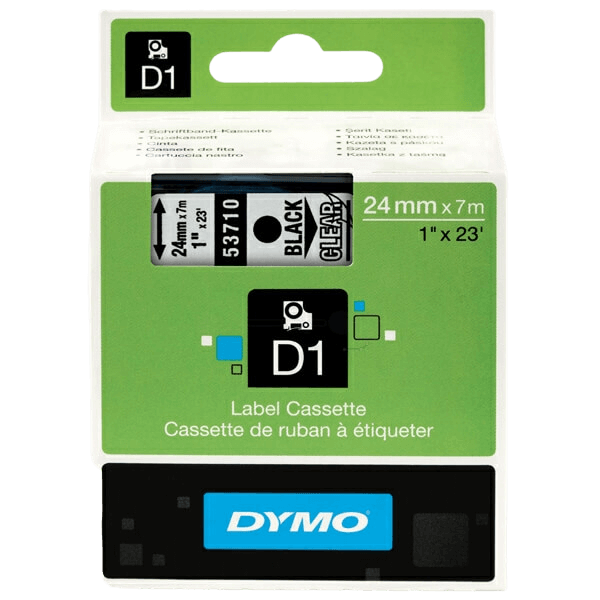 Dymo D1 53710 / S0720920 Sort tekst / Klar tape 24 mm x 7 m tape - Original