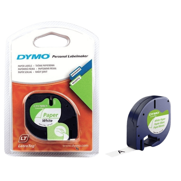 Dymo S0721510 / 91200 Sort tekst / Hvid tape 12 mm x 4 m tape - Original