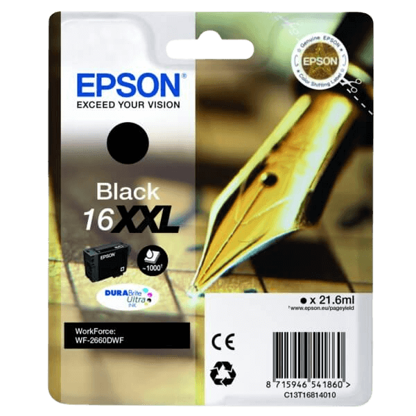 Epson 16 / C13T16814012 sort XXL blækpatron - Original