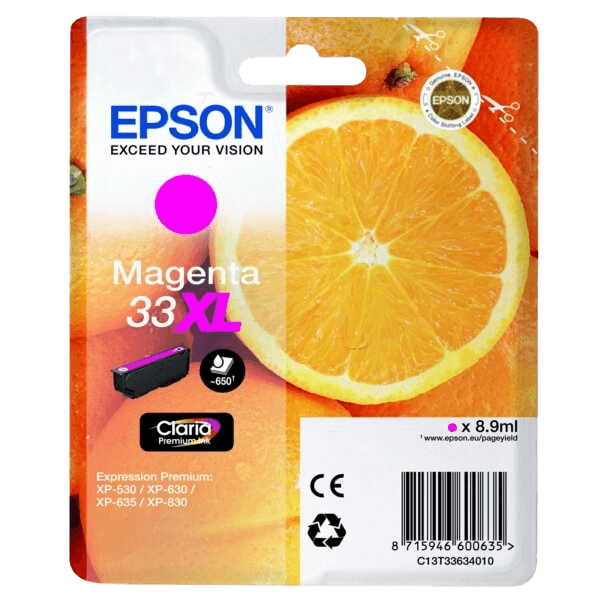 Epson 33 / C13T33634012 magenta XL blækpatron - Original