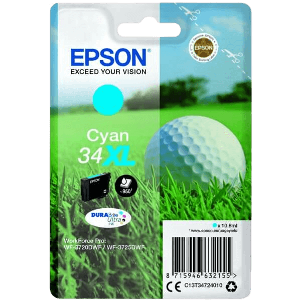 Epson 34 / C13T34724010 cyan XL blækpatron - Original