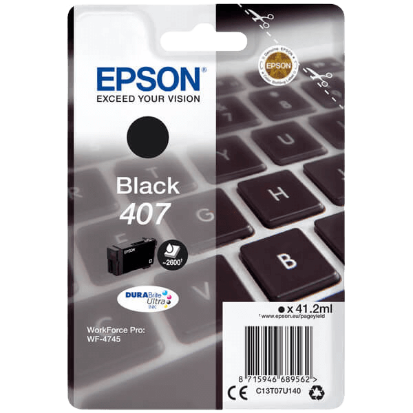 Epson 407 / C13T07U140 sort blækpatron - Original