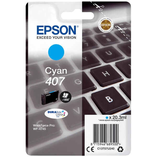 Epson 407 / C13T07U240 cyan blækpatron - Original