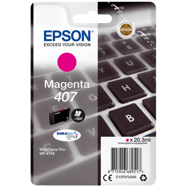 Epson 407 / C13T07U340 magenta blækpatron - Original
