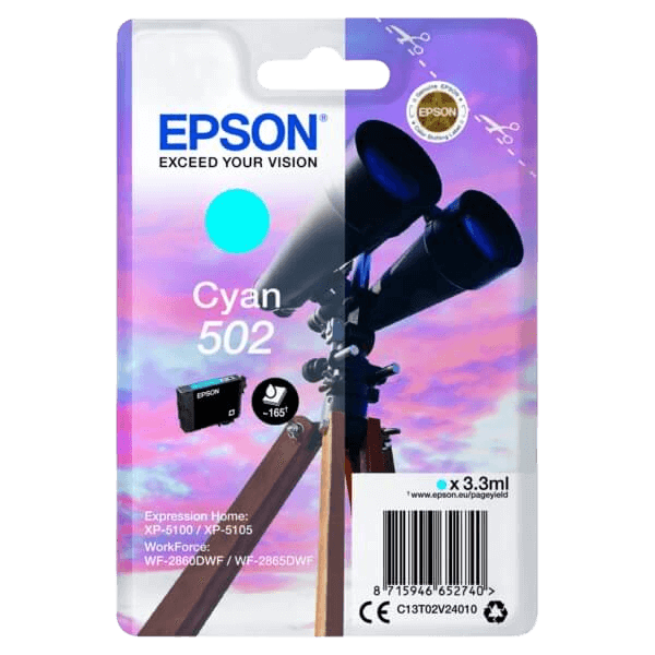Epson 502C / C13T02V24010 cyan blækpatron - Original