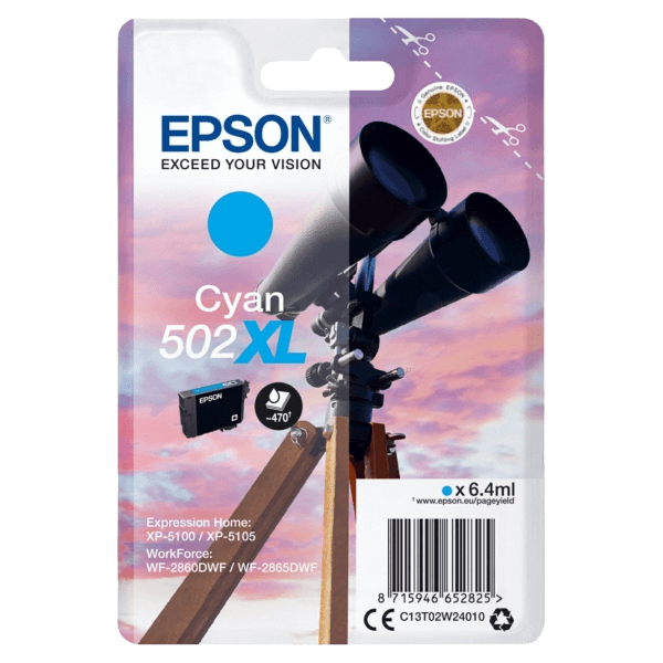 Epson 502XLC / C13T02W24010 cyan XL blækpatron - Original