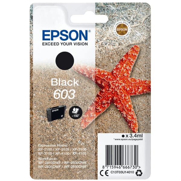 Epson 603 / C13T03U14010 sort blækpatron - Original
