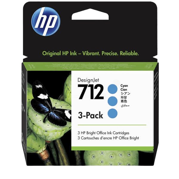 HP 712 / 3ED77A cyan Triple pack blækpatron - Original